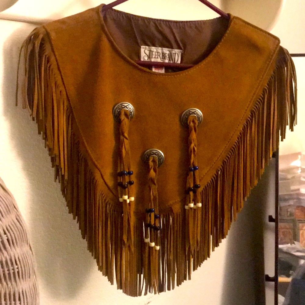 SteerBrand Leather Native American w beads/fringe